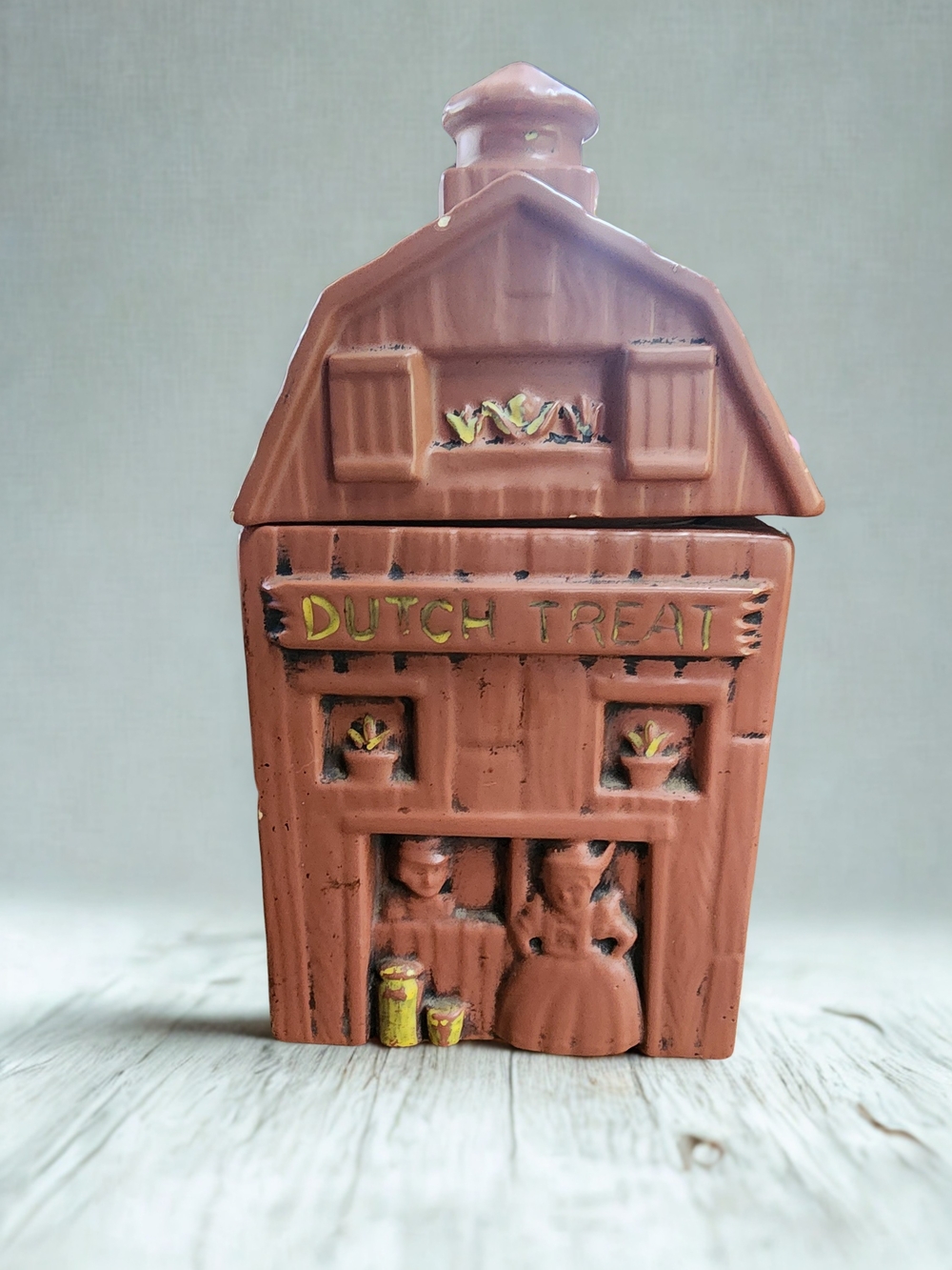 Vintage Dutch Treat Ceramic House Candy Jar - Terracotta Brown